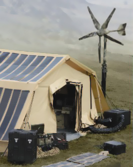Tactical Shelter Systems combine Solar, Wind Power & Fuel Cells with traditional power sources.